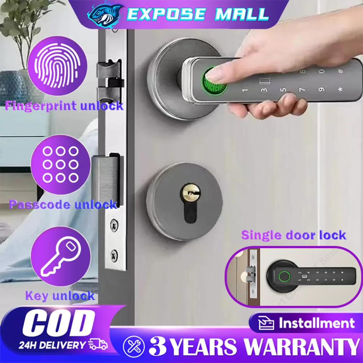 Fingerprint and passcode door handle — EXPOSE MALL MY TikTok Shop listing image