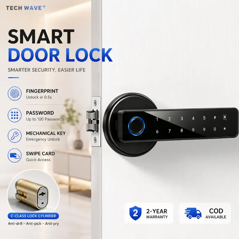 Four-in-one fingerprint and IC-card lock — TechWave & EXPOSE TikTok Shop listing image