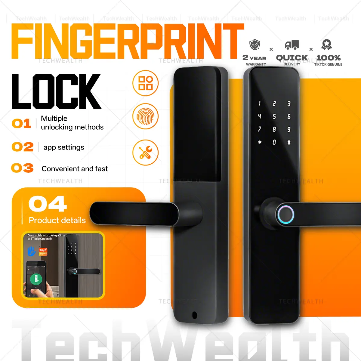 Fingerprint smart lock with handle — Tech.wealth TikTok Shop listing image